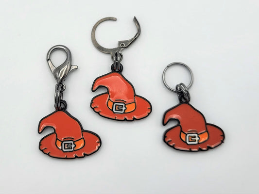 Halloween Orange Witches Hat Stitch Markers for Knitting 3pc | Crochet stitch marker, project bag charm, crochet accessory