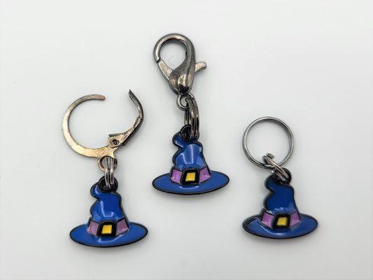Tiny Halloween Blue Witches Hat Stitch Markers for Knitting 3pc | Crochet stitch marker, project bag charm, crochet accessory