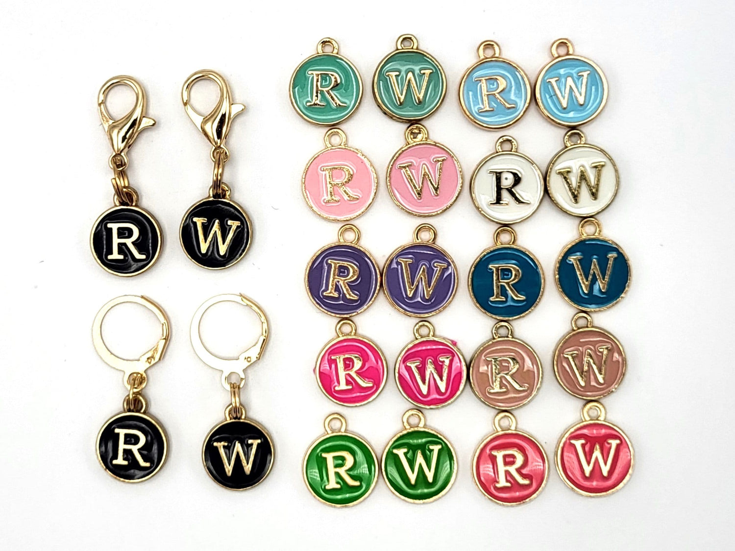 Right Side and Wrong Side Stitch Reminders for knitting and crochet, Enamel Charms multi-colors