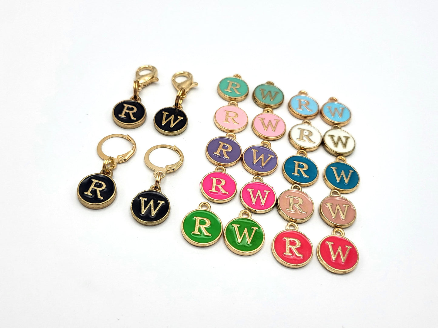 Right Side and Wrong Side Stitch Reminders for knitting and crochet, Enamel Charms multi-colors