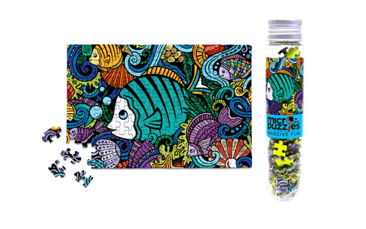 Micro Puzzles - Fish Doodle, small 4x6" jigsaw puzzle, 150 pieces