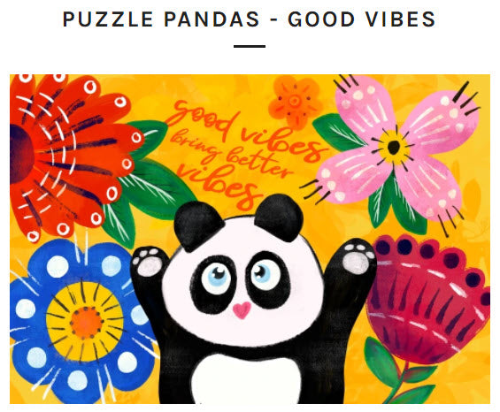 Micro Puzzles - Puzzle Pandas - Good Vibes, small 4x6" jigsaw puzzle, 150 pieces